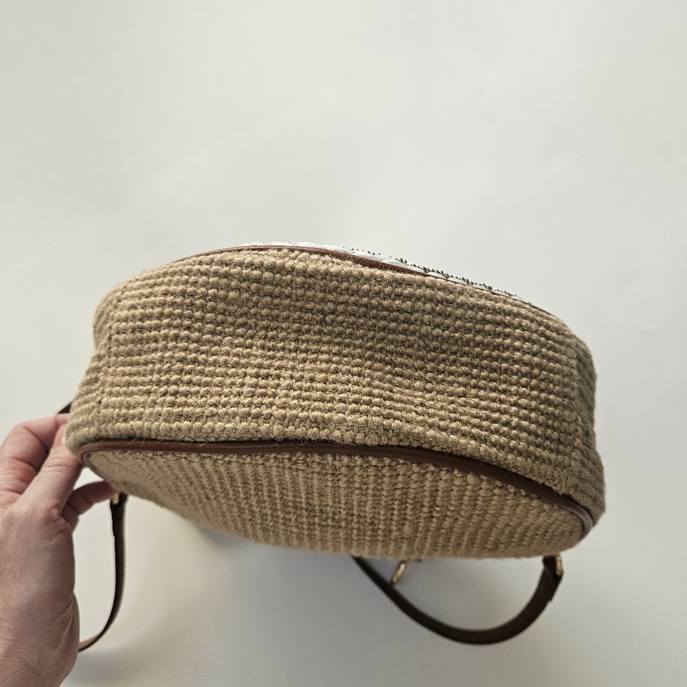 Chico's Round Circle Bag Jute Shell Beaded Design Bamboo Handle Beachy - Picture 4 of 8